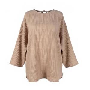 april meets october Beige Textured Long Sleeve‎ Top Tie Back of Neck Minamalislm